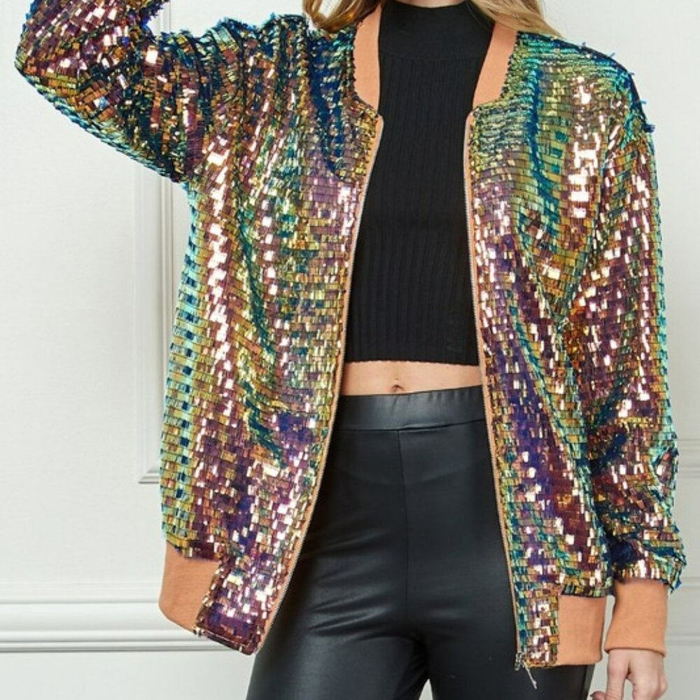Sequin Bomber Jacket - Multicolor - Picture 4 of 9